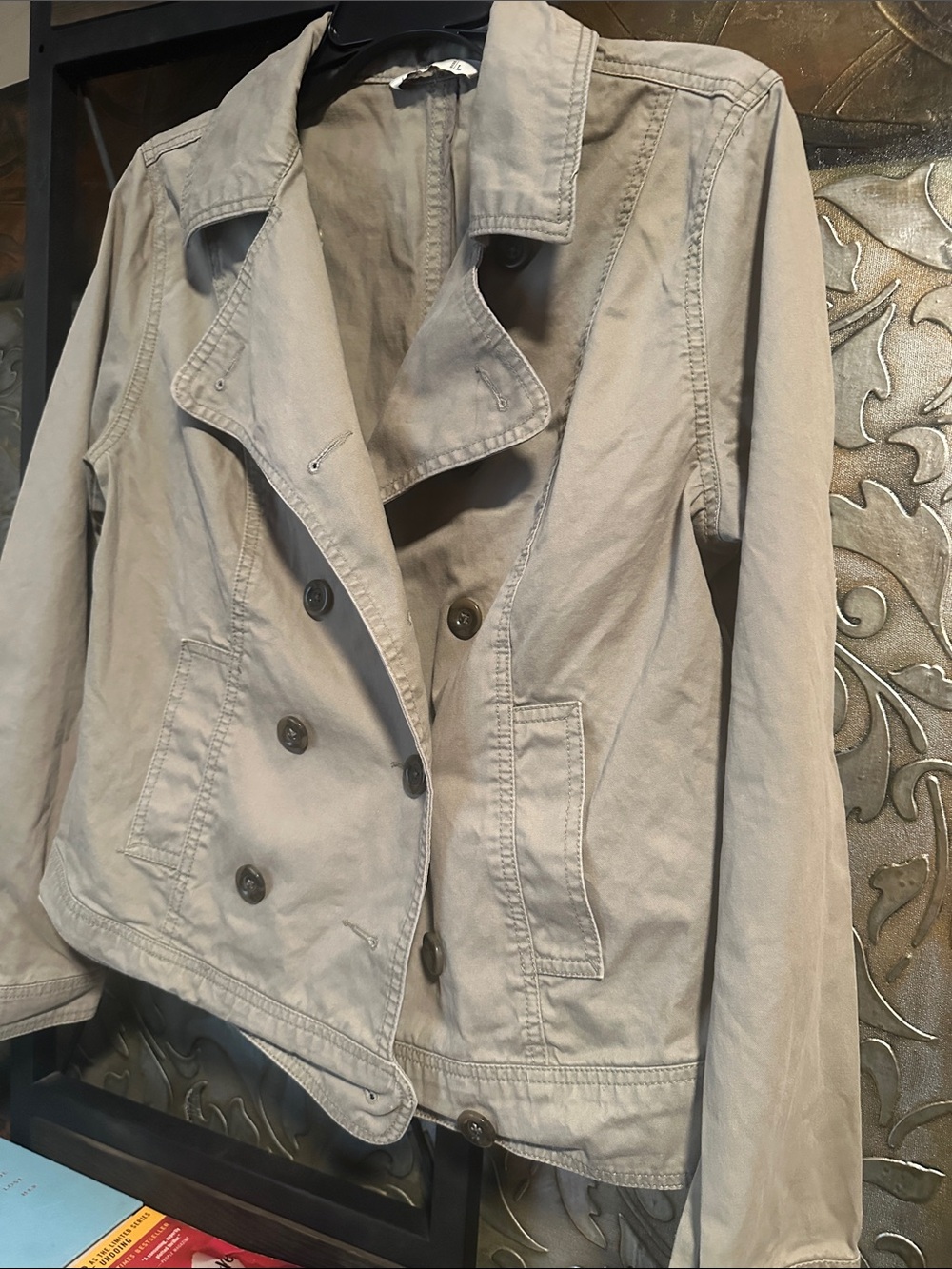 Old Navy Taupe Double-Breasted Cotton Pea Coat